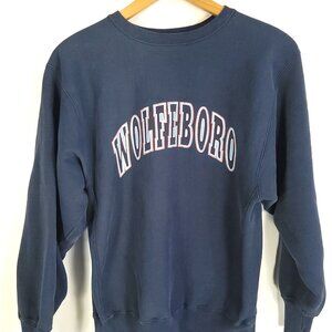 Wolfeboro Graphic Sweatshirt Men's Large Blue Champion Reverse Weave Distressed